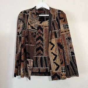 Vintage R&M Richards Womens Size 10 Brown Black Textured Patchwork Jacket Boho
